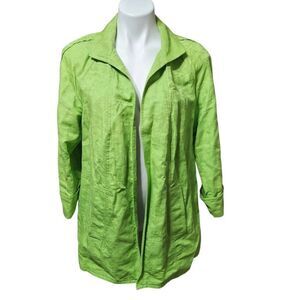 Peter Nygard open front jacket green textured cotton linen blend small P